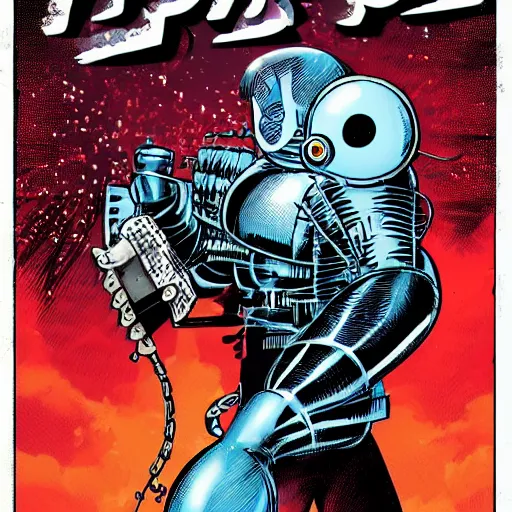 Image similar to armadillo with chainsaws fighting mr. freeze, comic book style