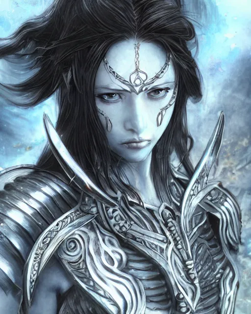 Image similar to A beautiful female warrior being killed by a witch, beautiful face, highly detailed face, close-up, fantasy art, female art, in the style of masami kurumada, illustration, epic, fantasy, intricate, hyper detailed, artstation, concept art, smooth, sharp focus, ray tracing