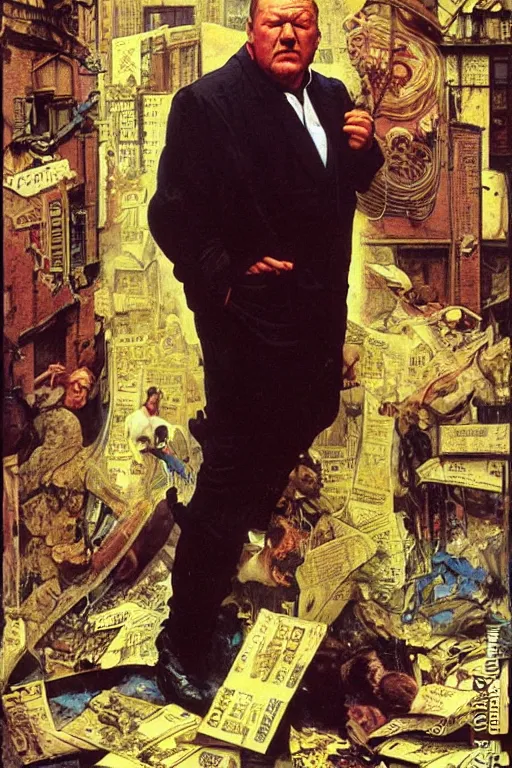 Image similar to full length portrait of huge ray winstone as marvel's kingpin dressed as gangster, new york, painted by lawrence alma tadema, zdzislaw beksinski, norman rockwell, jack kirby, tom lovell, greg staples