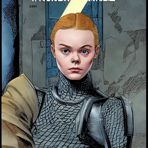 Image similar to Elle Fanning in the Kingdom Come comic by Mark Waid, head and shoulders, symmetrical facial features, smooth, sharp focus, intricate, extremely detailed masterpiece,