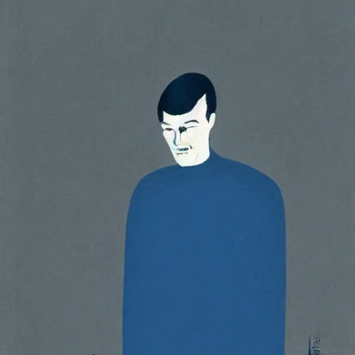 Image similar to matte portrait of a depressed man, by jack gaughan, minimalist illustration, blue color scheme