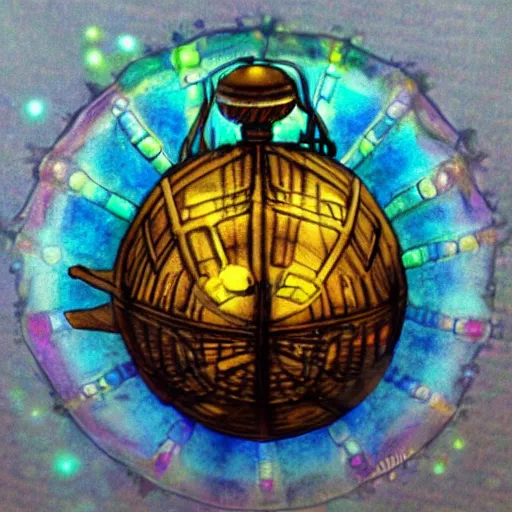 Image similar to steampunk firefly carrying prismatic orbs on it's back