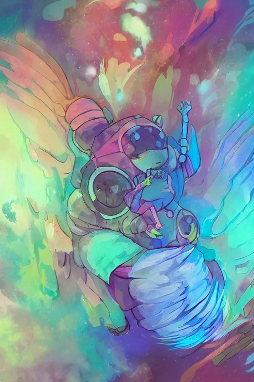 Prompt: tardigradedream tardigrade feather wing digital art painting fantasy bloom vibrant style mullins craig and keane glen and apterus sabbas and guay rebecca and demizu posuka illustration character design concept colorful joy atmospheric lighting butterfly