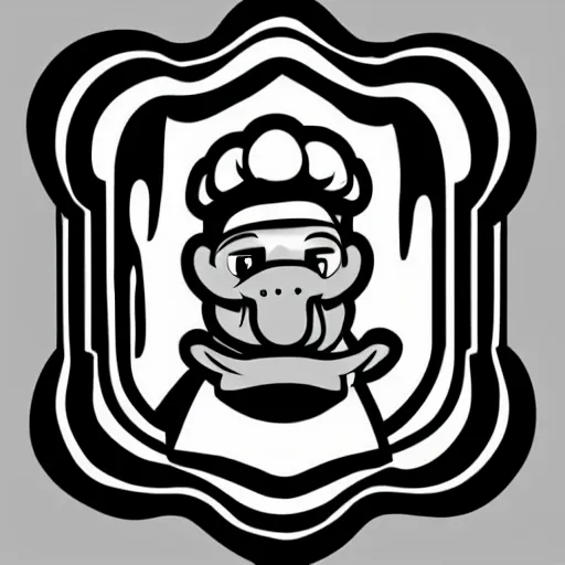 Image similar to chef platypus looking to the left, logo style, black and white