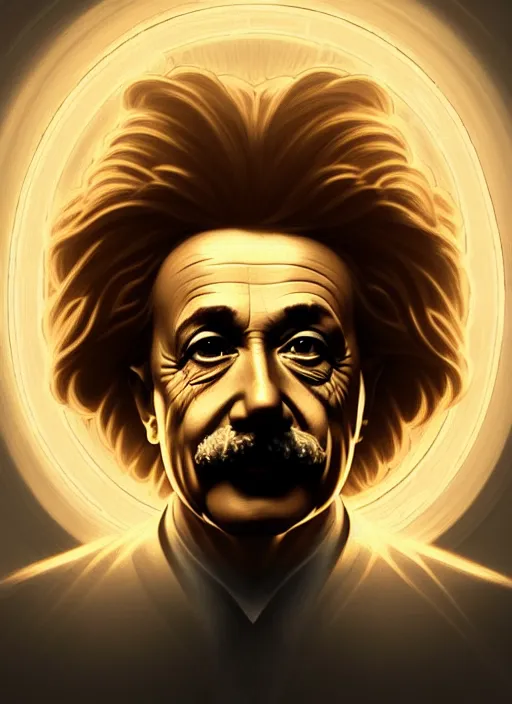 Image similar to symmetry!! portrait of einstein, sci - fi, glowing lights!! intricate, elegant, highly detailed, digital painting, artstation, concept art, smooth, sharp focus, illustration, art by artgerm and greg rutkowski and alphonse mucha, 8 k