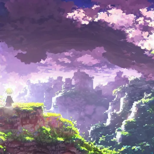 Prompt: made in abyss anime landscape art