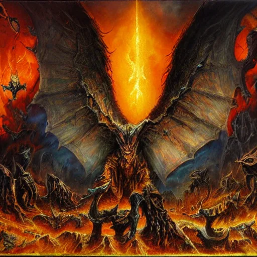 Prompt: demonic hellscape by christian riese lassen