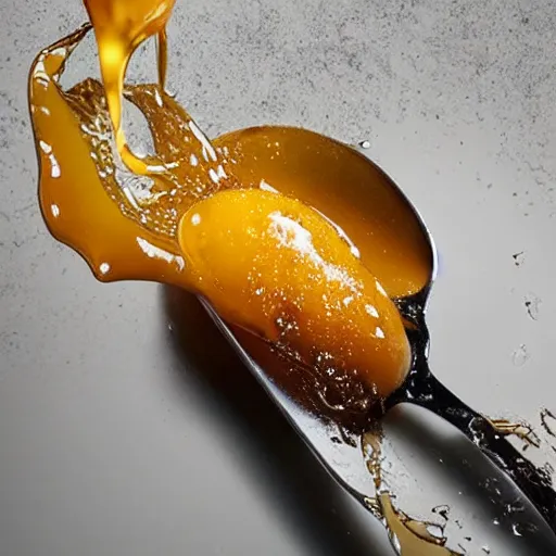 Image similar to honey splashing on fork, hyper realistic, award winning slow - motion food photography