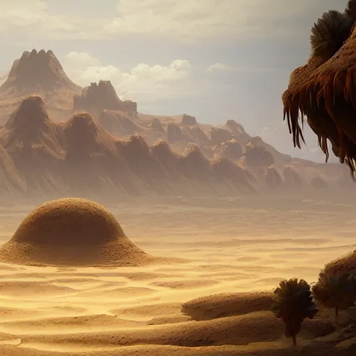 Image similar to a distant desert village, artstation, cgsociety