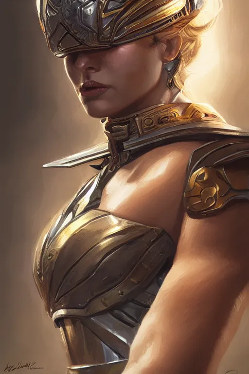 Image similar to amazon valkyrie athena, d & d, fantasy, portrait, highly detailed, headshot, digital painting, trending on artstation, concept art, sharp focus, illustration, art by artgerm and greg rutkowski and magali villeneuve