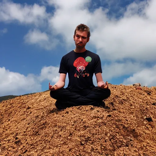 Prompt: aca lukas on a mountain of sugar, meditating, photo