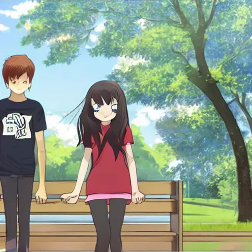 Image similar to a teenage girl and a teenage boy and a cat, in the Netherlands, Anime Outro