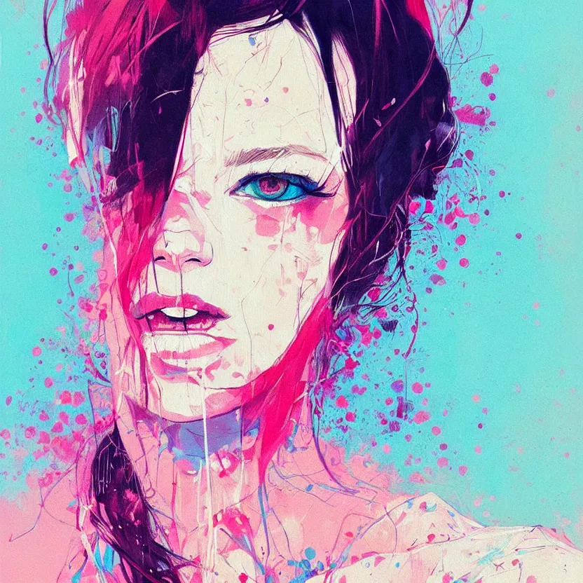 Prompt: close up portrait painting of a female in nineties street styling, concept art, intricate details, aesthetically pleasing pastel colors, art by conrad roset, impressionism, portrait