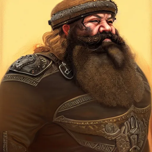 Image similar to portrait painting of a dwarven biker, sharp focus, award - winning, trending on artstation, masterpiece, highly detailed, intricate. art by merwild and ernesto irawan