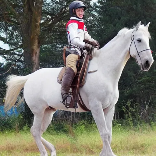 Image similar to a horse sat, saddled, on horseback, an astronaut and rides him into space