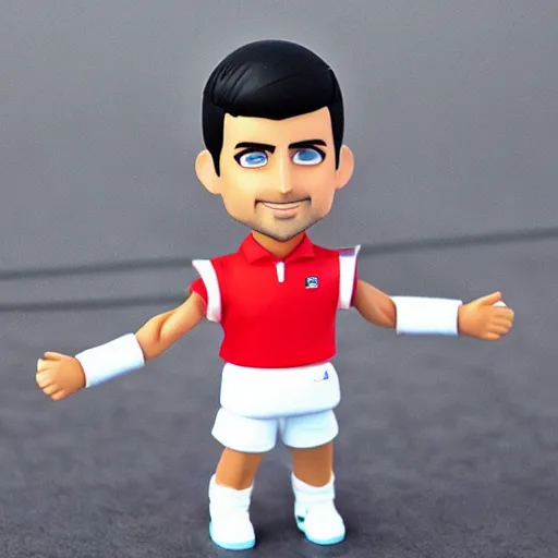 Image similar to novak djokovic! as nendoroid, backgraund is tennis court, kodak film