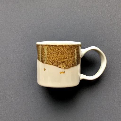 Image similar to a photo of a kintsugi repaired mug, gold repair, high detail,