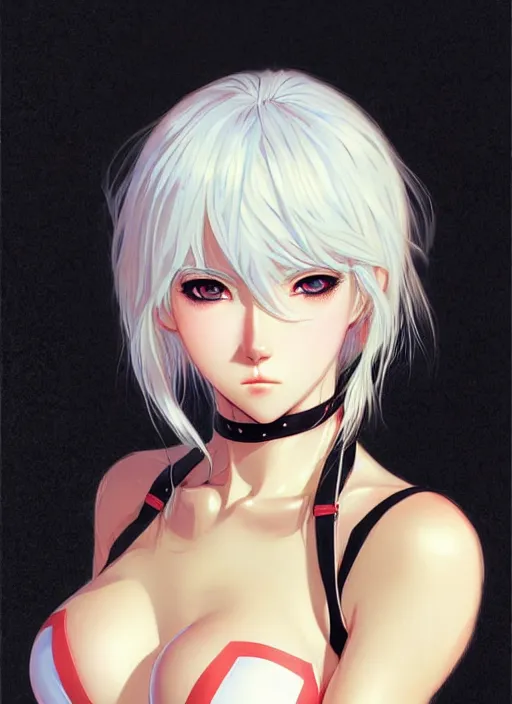 Prompt: Anime girl in bikini armor, cute-fine-face, white-hair pretty face, realistic shaded Perfect face, fine details. Anime. realistic shaded lighting by Ilya Kuvshinov and Gustav Klimt