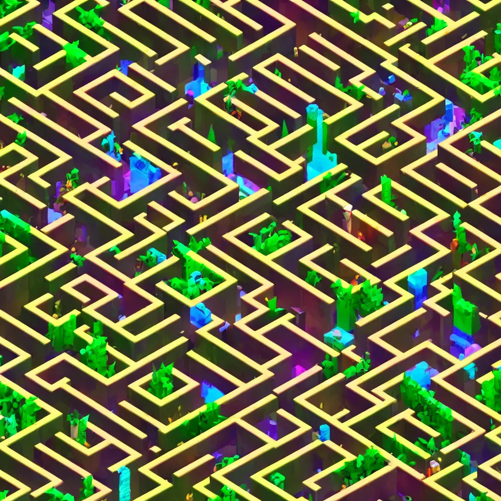 Image similar to wimmelbilder maze made of 80's arcade jungle level, isometric, octane render, particle effects, unreal engine, very sharp, high contrast