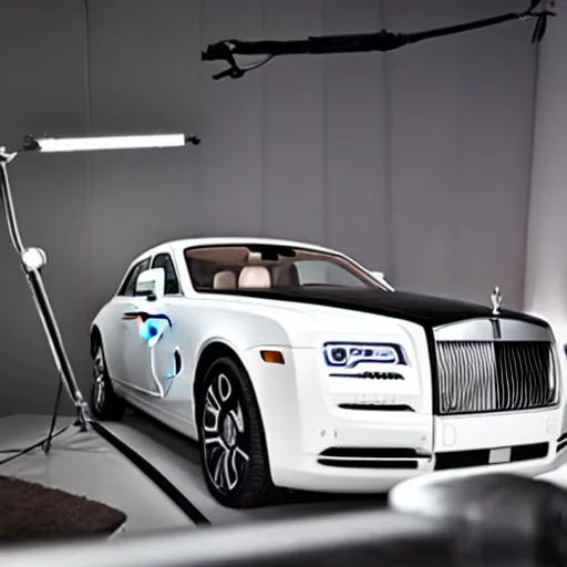 Prompt: a rolls royce in a studio, studio lighting