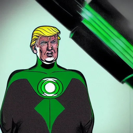 Prompt: Donald Trump as green lantern, concept art