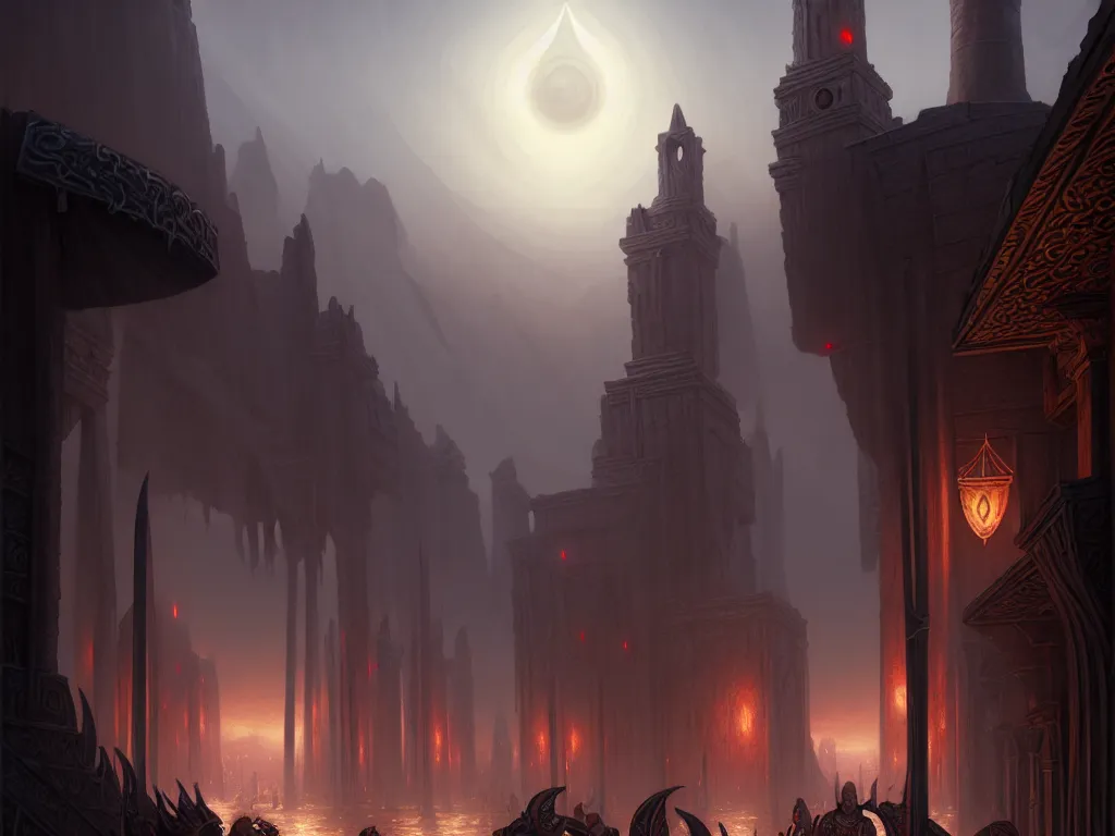 Prompt: the city of tyr in the world of athas, dark sun d & d art, beautiful digital painting by gerald brom, intricate details, ultra realistic, beautiful digital painting in the style of wlop, volumetric lightning, fantasypunk, dark sun rising, amazing d & d art, by greg rutkowski, trending cgsociety, artstation