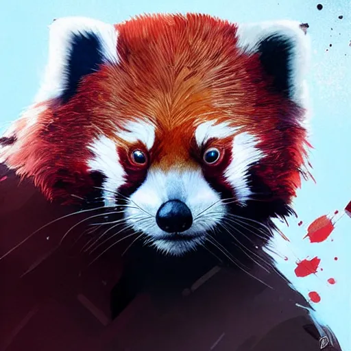 Image similar to red panda as apex legends character, digital illustration portrait design, by android jones and greg rutkowski, retrowave color scheme, detailed, cinematic lighting, wide angle action dynamic portrait