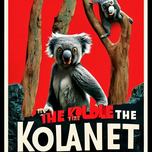 Image similar to planet of the koalas in the style of the movie poster of planet of the apes, movie poster, high quality, intricate detail