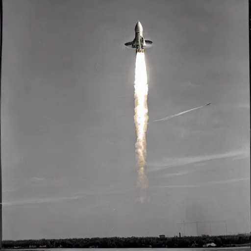 Prompt: ww2 spaceshuttle launch, archive photography, 1940's, high quality