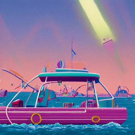 Image similar to psychedelic yacht club by simon stalenhag