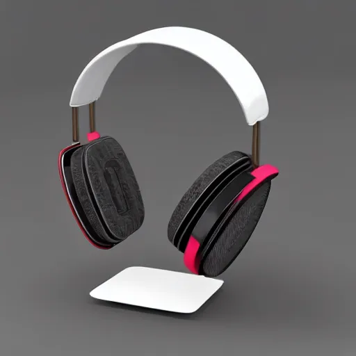 Image similar to headphone stand, futuristic, techno, cyberpunk, product design, 3 d render, concept, fun, swag, cute