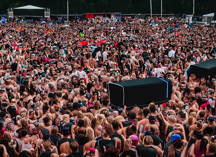 Image similar to photo still of a funeral ceremony on stage at vans warped tour, 8 k, 8 5 mm f 1. 8, studio lighting, rim light, right side key light