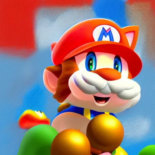 Image similar to Cat as Super Mario, highly detailed, digital painting, concept art, smooth, sharp focus, illustration