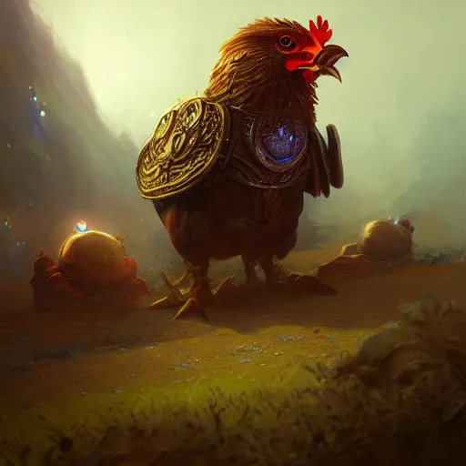 Image similar to anthropomorphized chicken, galactic crusader, fantasy, intricate, elegant, digital painting, trending on artstation, concept art, sharp focus, illustration by Gaston Bussiere and greg rutkowski, beeple, 4k.