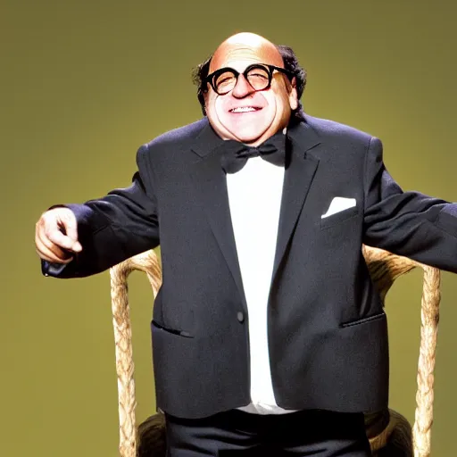 Image similar to danny devito offering you a chair shaped like an egg