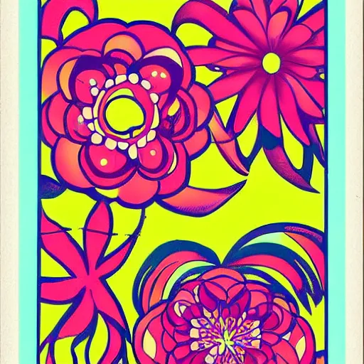 Image similar to psychedelic, vintage, flower child, 7 0 s, graphic design poster, bold, organic