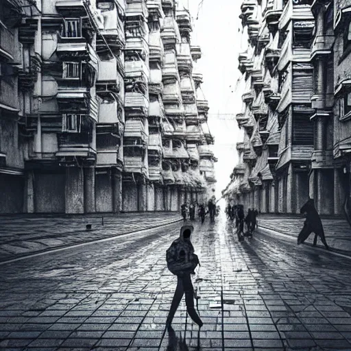 Image similar to Street photo in a crowded future city on Moon, Neo Norilsk, sci-fi, 17mm, intricate, very very beautiful, elegant, highly detailed, smooth, sharp focus, by Evgeny Zubkov, by Marat Zakirov, trending on Artstation, behance