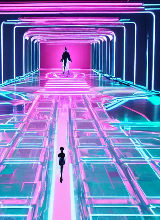 Image similar to hyperrealistic and heavy detailed balenciaga runway show of tron, leica sl 2 5 0 mm, vivid color, high quality, high textured, real life