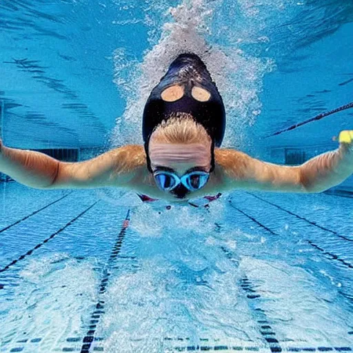 Image similar to hyperealistic of a perfect dive, swimming