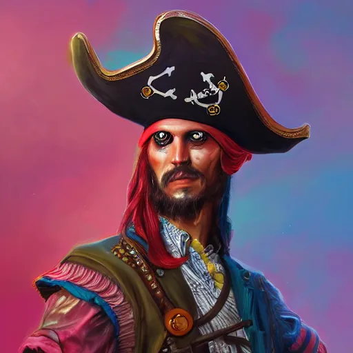 Prompt: pirate in a technicolour suit made of mushrooms, deep focus, fantasy, intricate, highly detailed, digital painting, artstation, matte, sharp focus, illustration, art by ryan yee
