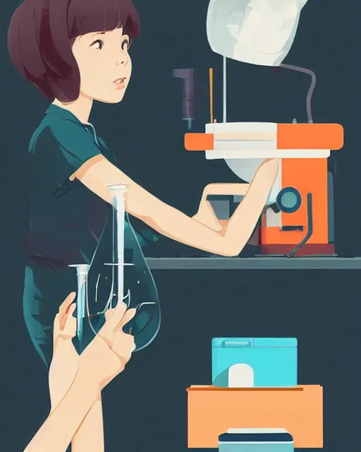 Image similar to a little girl is doing a science experiment. clean cel shaded vector art. minimalist illustration art by lois van baarle, artgerm, helen huang, by makoto shinkai and ilya kuvshinov, rossdraws