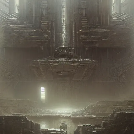 Prompt: lost and alone in a vast future sci - fi cyberpunk brutalist megastructure temple by gustave dore and gustave moreau and beksinski and giger and craig mullins and jeremy mann