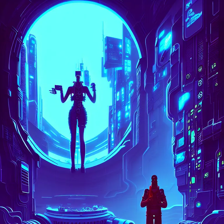 Image similar to a person standing in front of a portal, cyberpunk, epic surrealism, detailed digital matte painting in the style of josan gonzalez, artstation, psychedelic