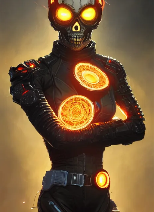 Prompt: portrait of apex legends ghost rider, intricate, elegant, glowing lights, highly detailed, digital painting, artstation, glamor pose, concept art, smooth, sharp focus, illustration, art by artgerm and greg rutkowski, artey freytag