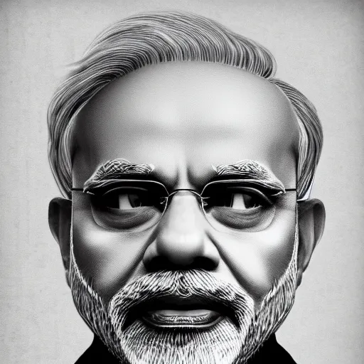 Prompt: portrait of Narendra modi, authoritarian, 3d shaded, dystopian