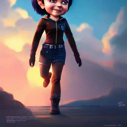 Prompt: a Photorealistic dramatic hyperrealistic gnome woman engineer, pixie undercut short black hair, naval background, by WLOP,Artgerm,Greg Rutkowski, Beautiful dynamic dramatic bright sunset lighting,shadows,cinematic atmosphere,Artstation,concept design art,Octane render,8k