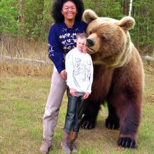 Prompt: real photo of marsha and the bear