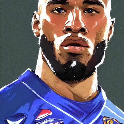 Image similar to a film still portrait of footballer terrence boyd, finely detailed features, closeup at the face, perfect art, trending on pixiv fanbox, painted by greg rutkowski makoto shinkai takashi takeuchi studio ghibli akihiko yoshida