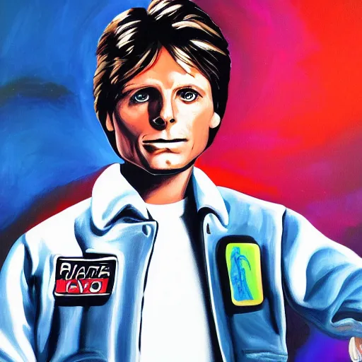 Image similar to a painting of marty mcfly from back to the future