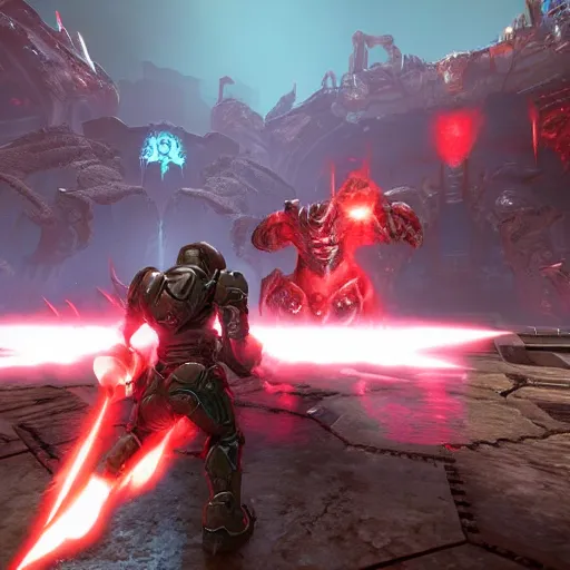 Image similar to screenshot of Doom Eternal as JRPG